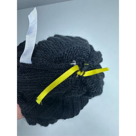 Moncler Wool Blend Beanie Hat Black Fur Pompon Logo One Size Adult - Picture 5 of 6